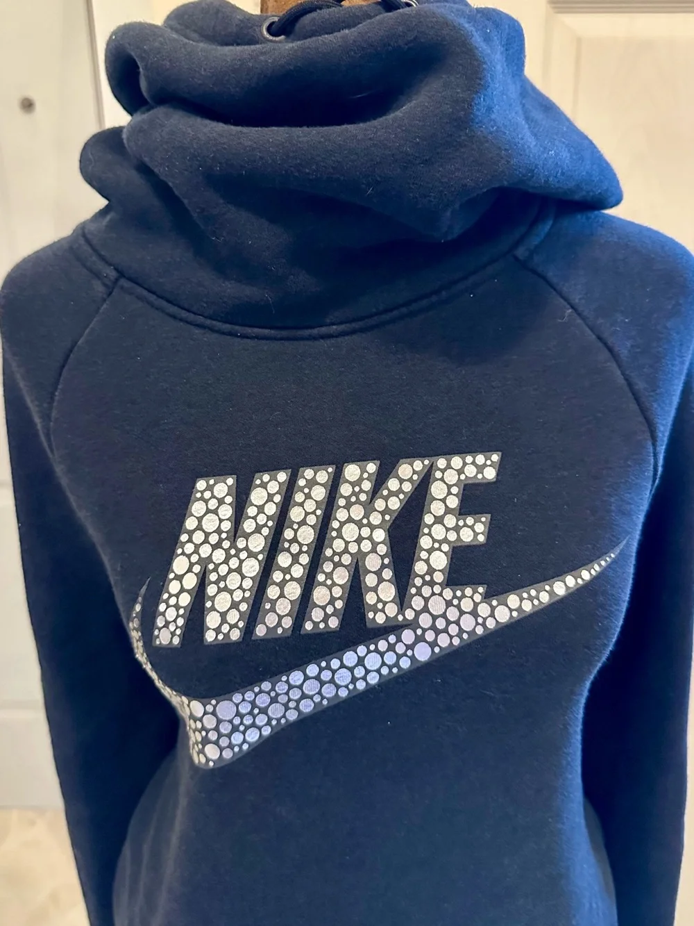 Nike Women's Black Cowl Neck Sweatshirt with Silver Dot Logo